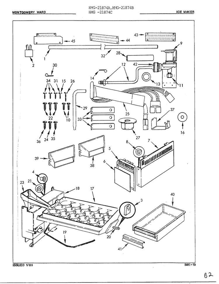 Ice Maker Diagram and Parts List for 21874A  Admiral Refrigerator