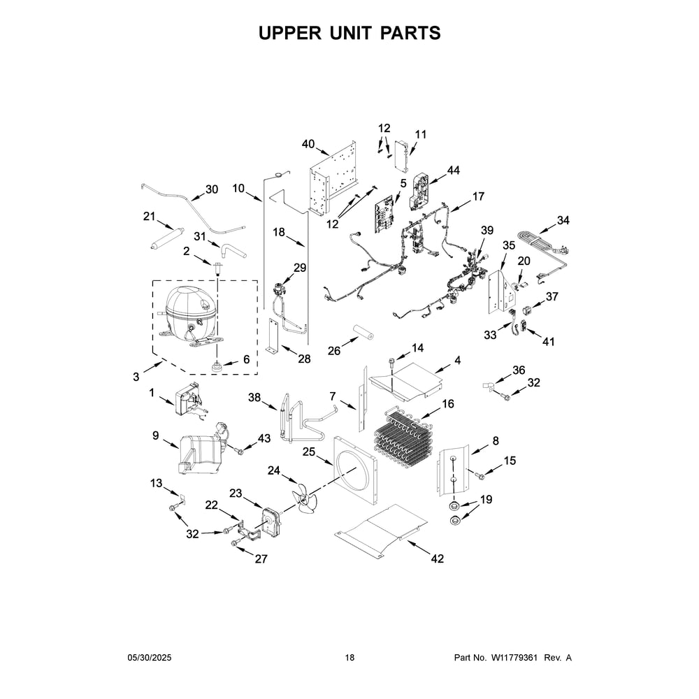 Upper Unit Parts Diagram and Parts List for JF42NXFXDE25  Jenn-Air Refrigerator