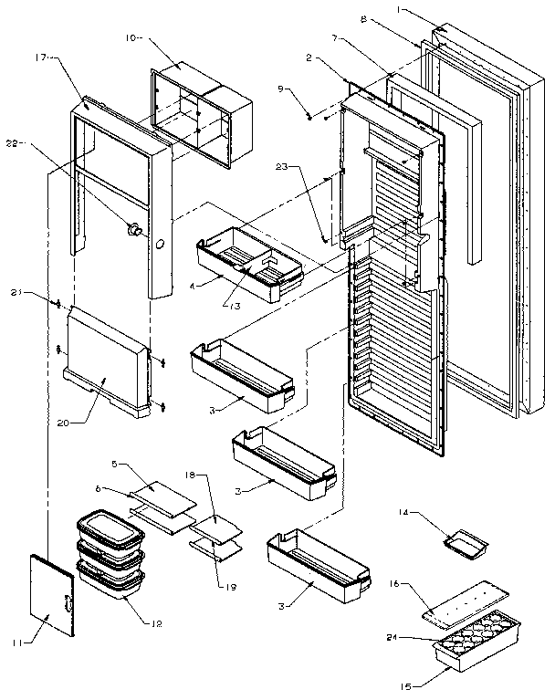 Refrigerator Door Diagram and Parts List for SXD27N-P1162411W  Amana Refrigerator