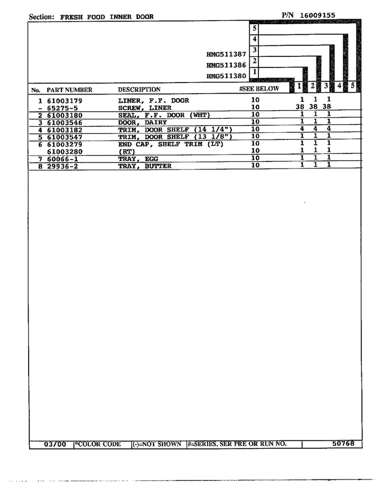 Fresh Food Inner Door Page 2 Diagram and Parts List for HMG511387  Admiral Refrigerator