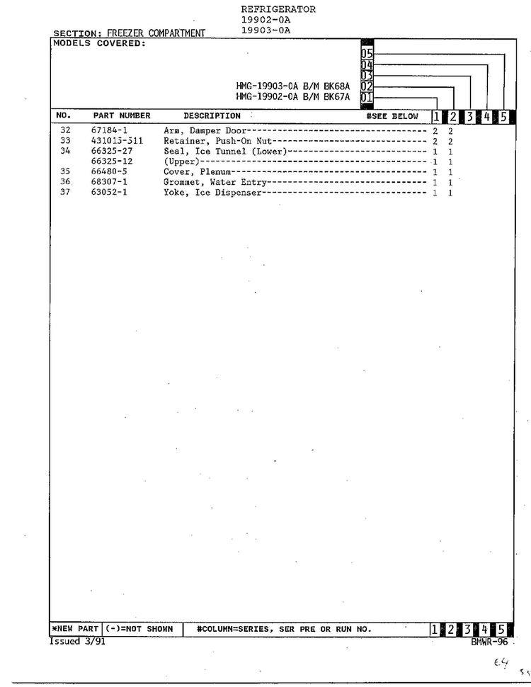 Freezer Compartment Page 3 Diagram and Parts List for 19903-0A  Admiral Refrigerator