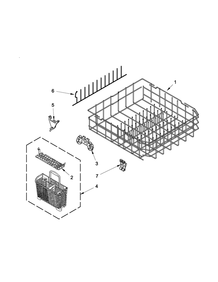 Lower Rack Parts Diagram and Parts List for JDB3650AWF0  Jenn-Air Dishwasher