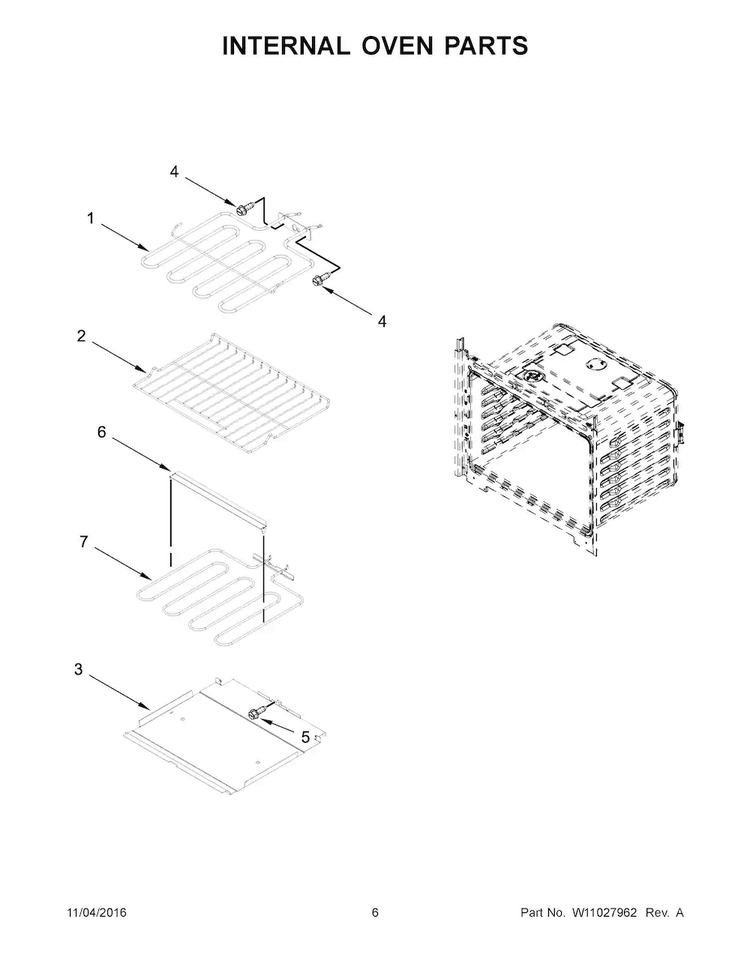 Internal Oven Parts Diagram and Parts List for AWO6317SFB01  Amana Wall Oven