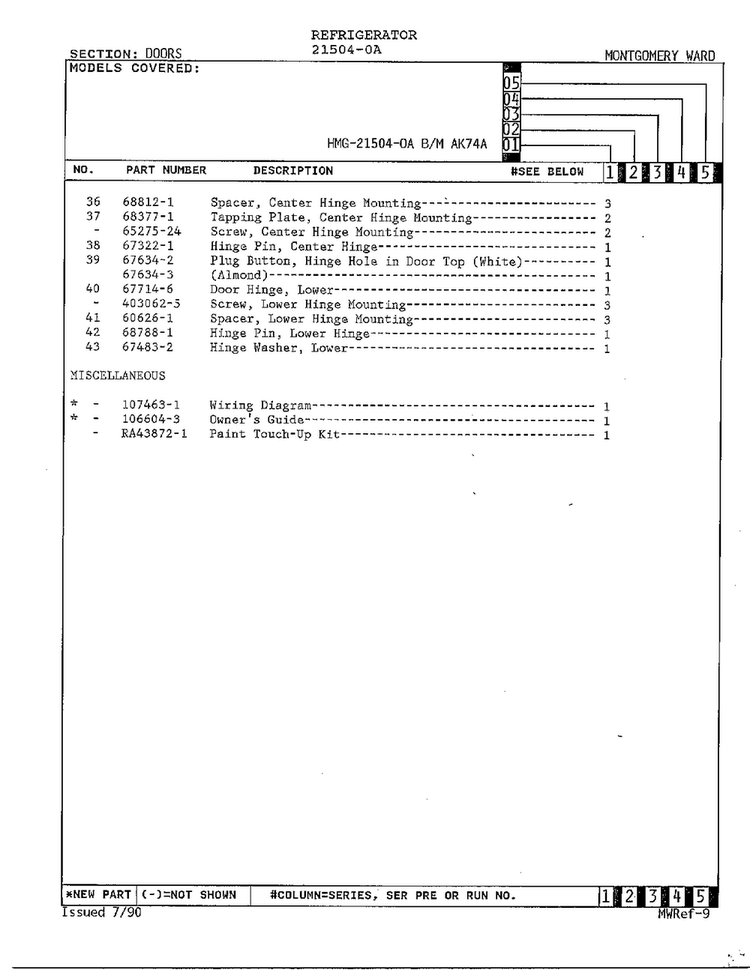 Doors Page 3 Diagram and Parts List for 21504-0A  Admiral Refrigerator