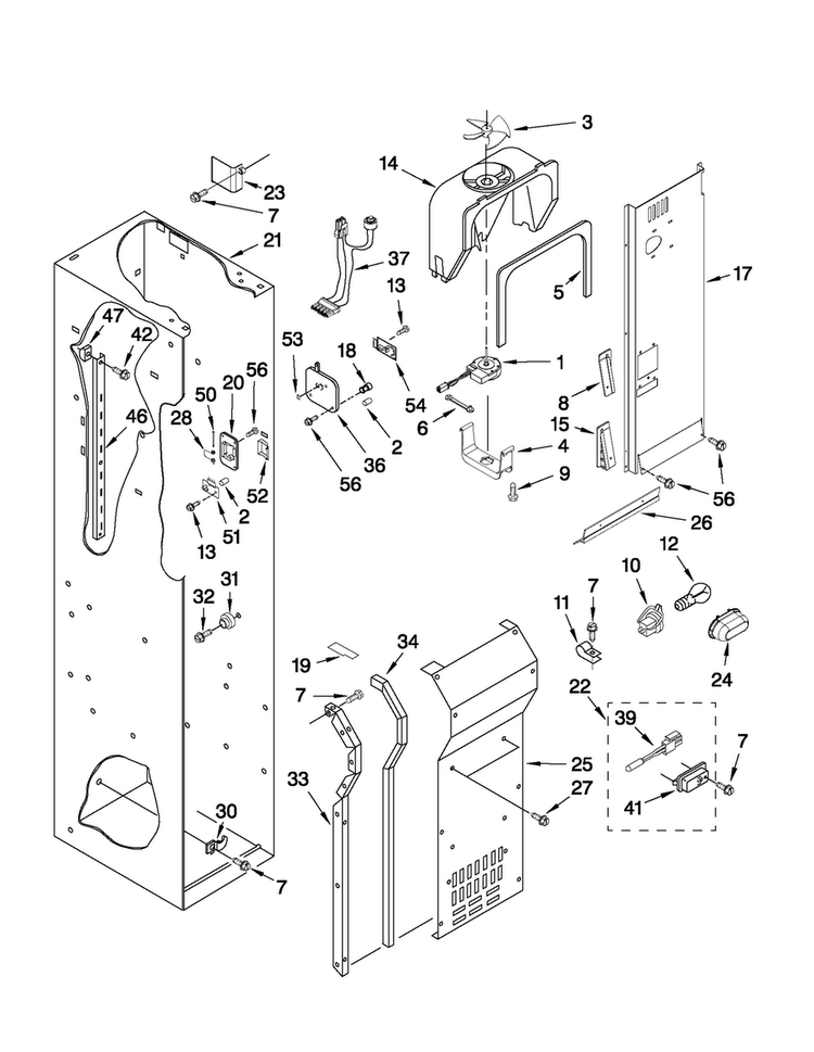 Freezer Liner And Air Flow Parts Diagram and Parts List for JS48SEDUEA02  Jenn-Air Refrigerator