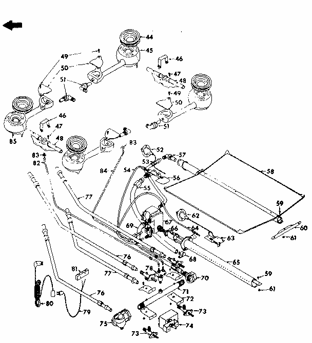Burner And Controls Assembly Diagram and Parts List for 1437007100  Kenmore Range