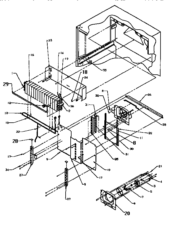 Evaporator Area Diagram and Parts List for TX19R2-P1158506W  Amana Refrigerator
