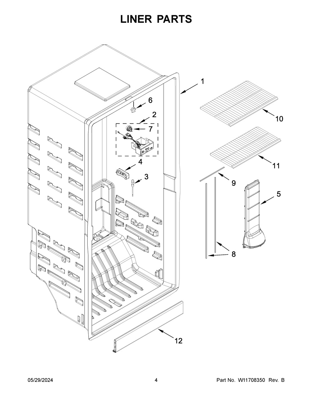 Liner Parts Diagram and Parts List for AZF33X16DW10  Amana Freezer