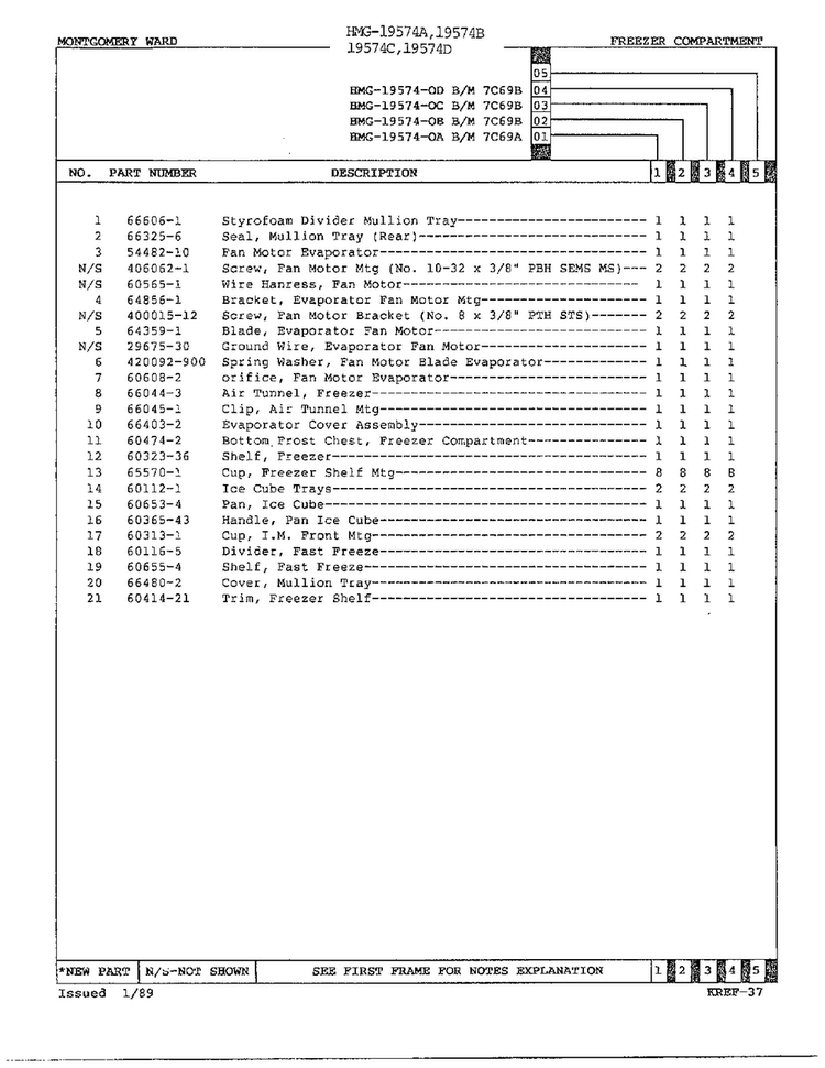 Freezer Compartment Assembly Page 2 Diagram and Parts List for 19574C  Admiral Refrigerator