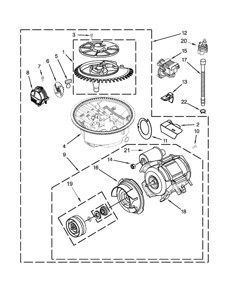Pump And Motor Parts Diagram and Parts List for MDB8959SBW0  Maytag Dishwasher