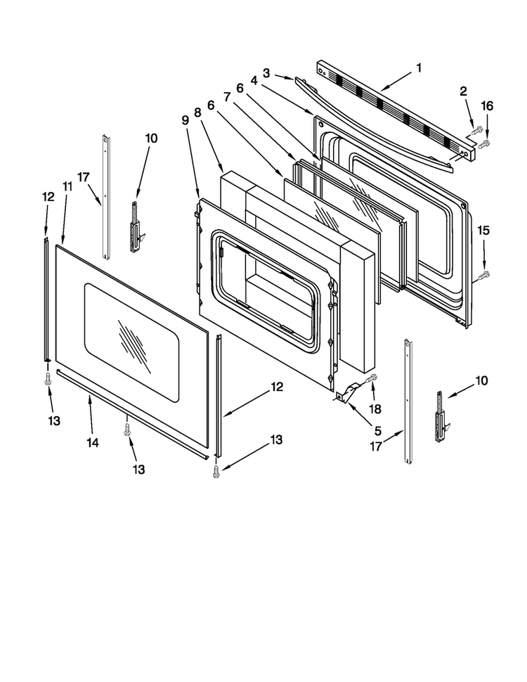Door Parts Diagram and Parts List for AER5522VCW1  Amana Range