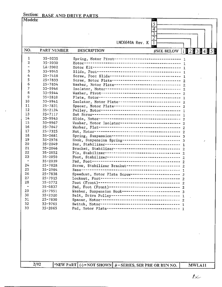 Base And Drive Parts Page 2 Diagram and Parts List for 6640A REV K Norge Washer