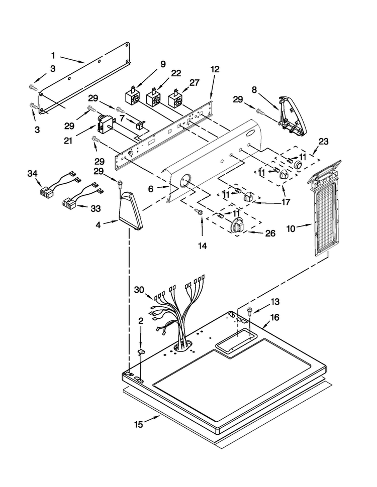 Top And Console Parts Diagram and Parts List for 4KNED5800TQ1  Amana Dryer