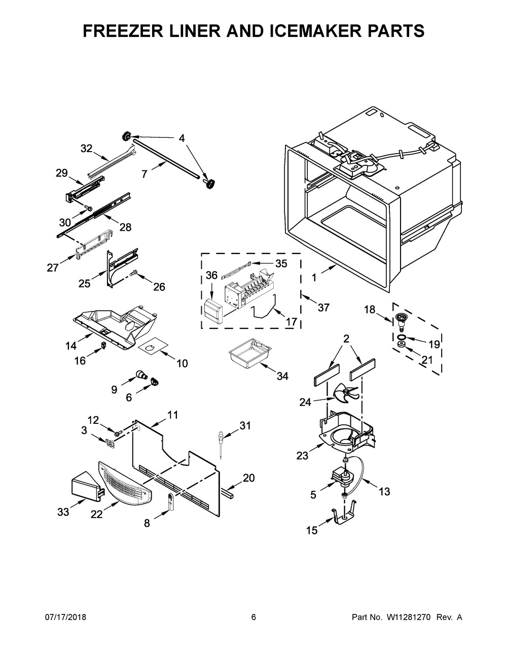 Freezer Liner & Icemaker Parts Diagram and Parts List for MFF2258FEZ02  Maytag Refrigerator