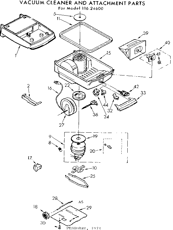 Base Assembly Diagram and Parts List for 11624600  Kenmore Canister Vacuum