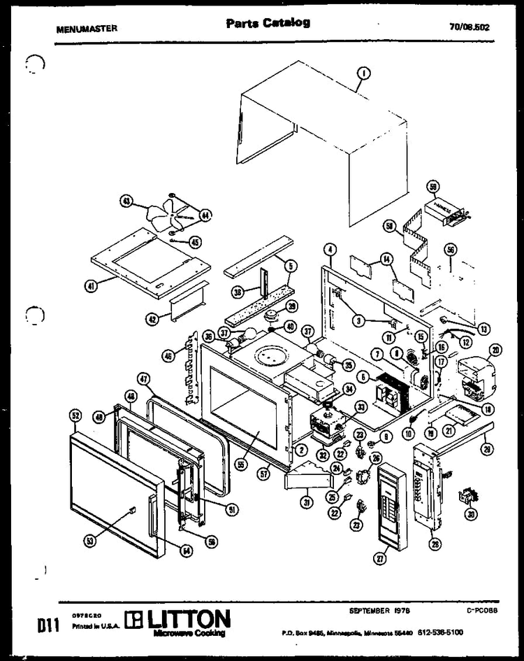 Section 4 Diagram and Parts List for 70 0502 Amana Microwave