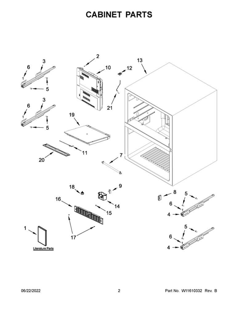 Cabinet Parts Diagram and Parts List for JUCFP242HX11  Maytag Refrigerator