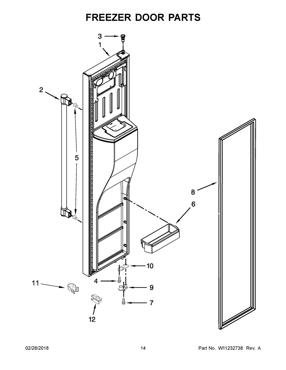 Freezer Door Parts Diagram and Parts List for MSS26C6MFB01  Maytag Refrigerator