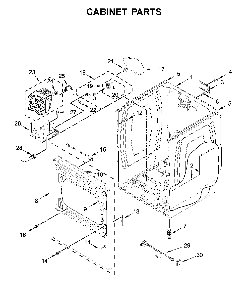Cabinet parts Diagram and Parts List for YMED6230HC1  Maytag Dryer
