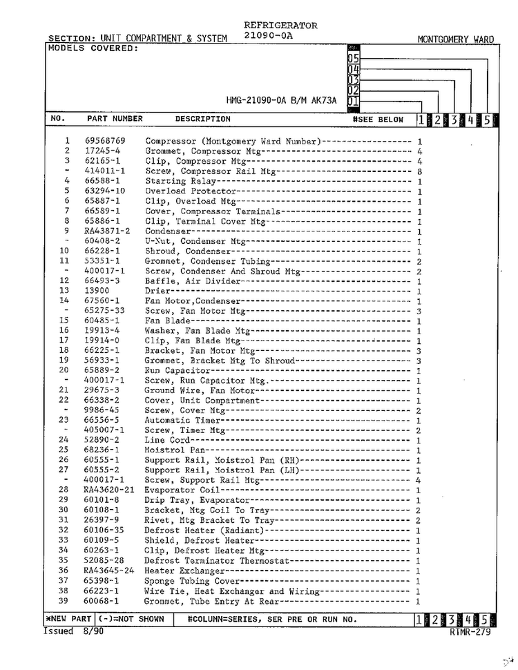 Unit Compartment And System Page 2 Diagram and Parts List for 21090-0A  Admiral Refrigerator