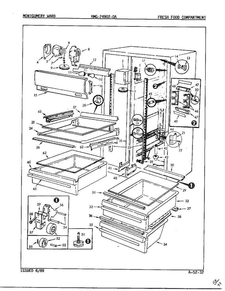 Fresh Food Compartment Diagram and Parts List for 24902A  Admiral Refrigerator