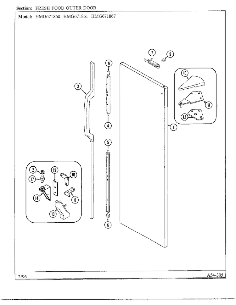 Fresh Food Outer Door Diagram and Parts List for 671867  Admiral Refrigerator