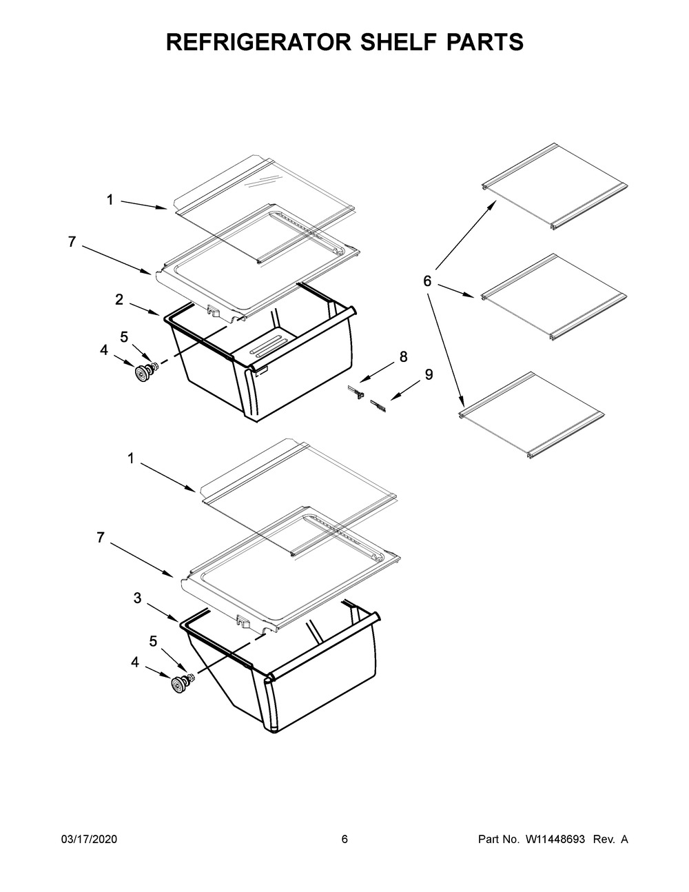 Refrigerator Shelf Parts Diagram and Parts List for ASI2575GRB04  Maytag Refrigerator