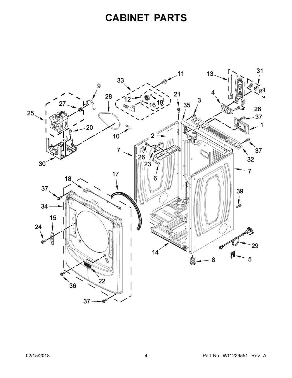 Cabinet Parts Diagram and Parts List for YMED5500FC2  Maytag Dryer