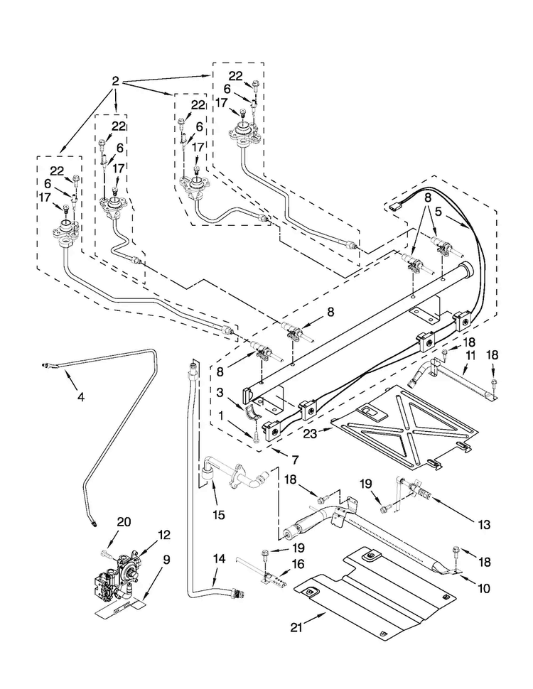 Manifold Parts Diagram and Parts List for MGR7685AS0  Maytag Range