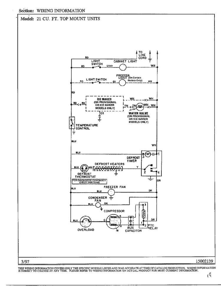 Wiring Information Diagram and Parts List for HMG211577  Admiral Refrigerator