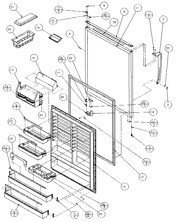 Fresh Food Door Diagram and Parts List for 85158-P1117110W  Amana Refrigerator