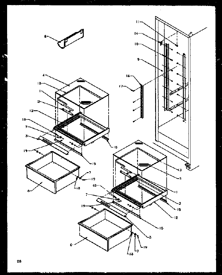 Refrigerator Shelving And Drawers Diagram and Parts List for SXD22NW-P1162405WW  Amana Refrigerator
