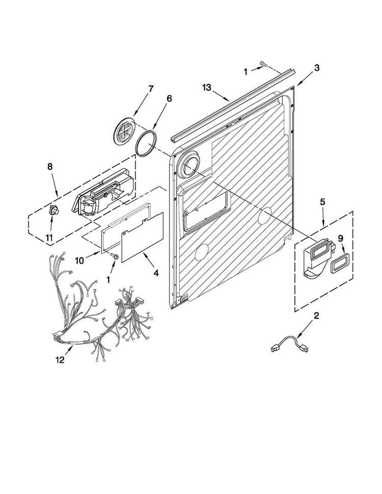 Inner Door Parts Diagram and Parts List for MDB6709AWW4  Maytag Dishwasher
