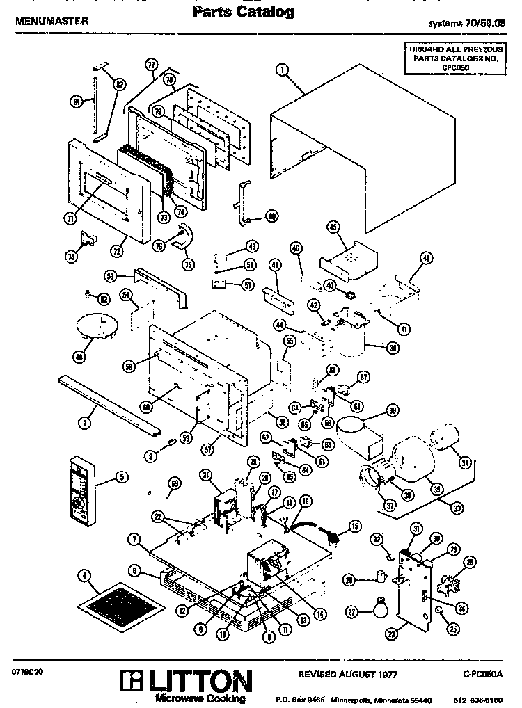 Replacement Parts Diagram and Parts List for 70 5009 Amana Microwave