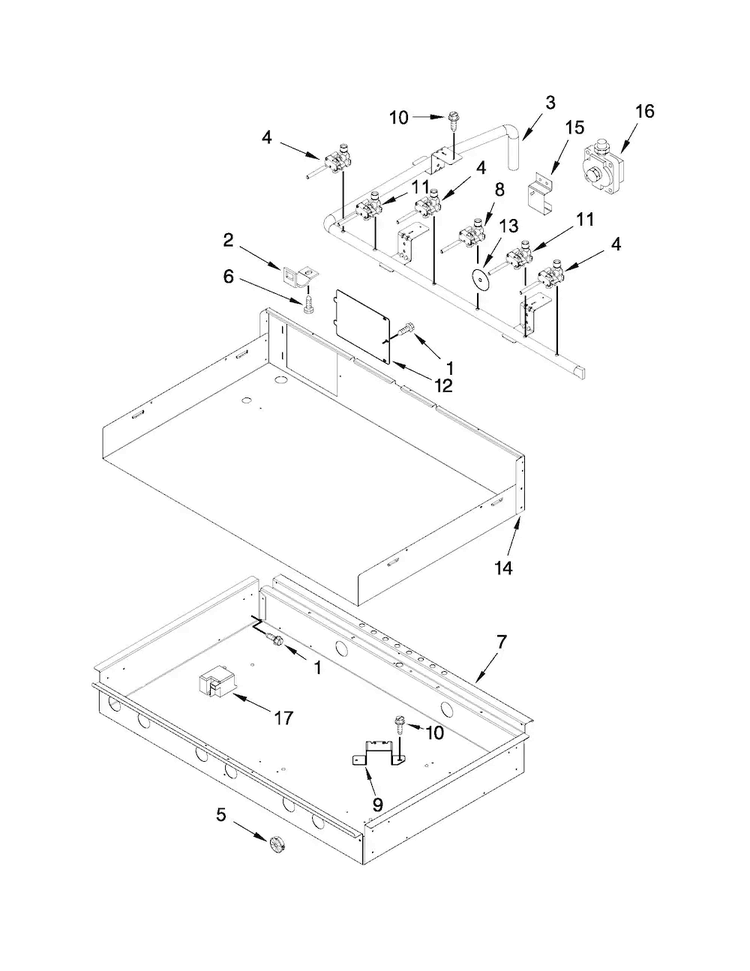 Burner Box, Gas Valves And Switches Diagram and Parts List for JGCP436WP01  Jenn-Air Cooktop