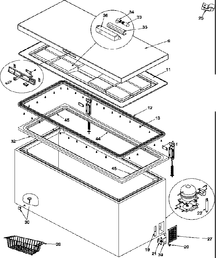 Door Gasket, Liner & Hardware Diagram and Parts List for AC101KW-P1317802WW  Amana Freezer