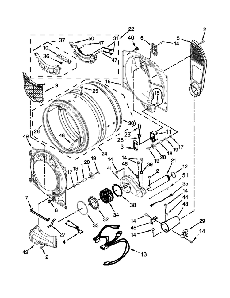 Bulkhead Parts Diagram and Parts List for MGD4000BW1  Maytag Dryer