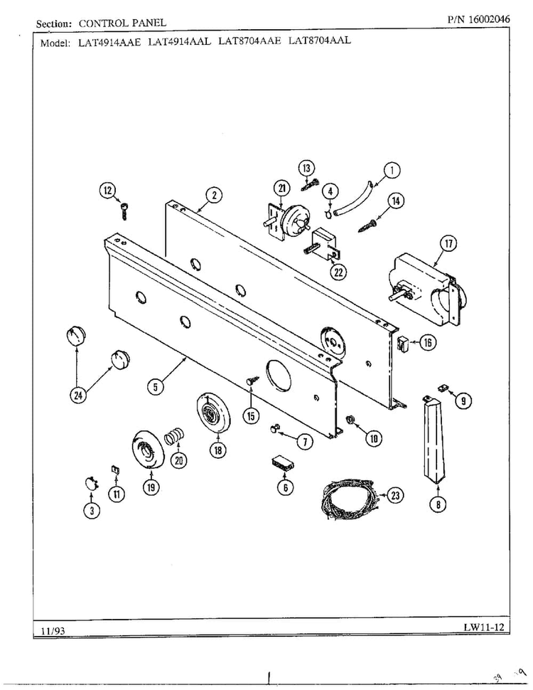 Control Panel Diagram and Parts List for 6349  Maytag Washer