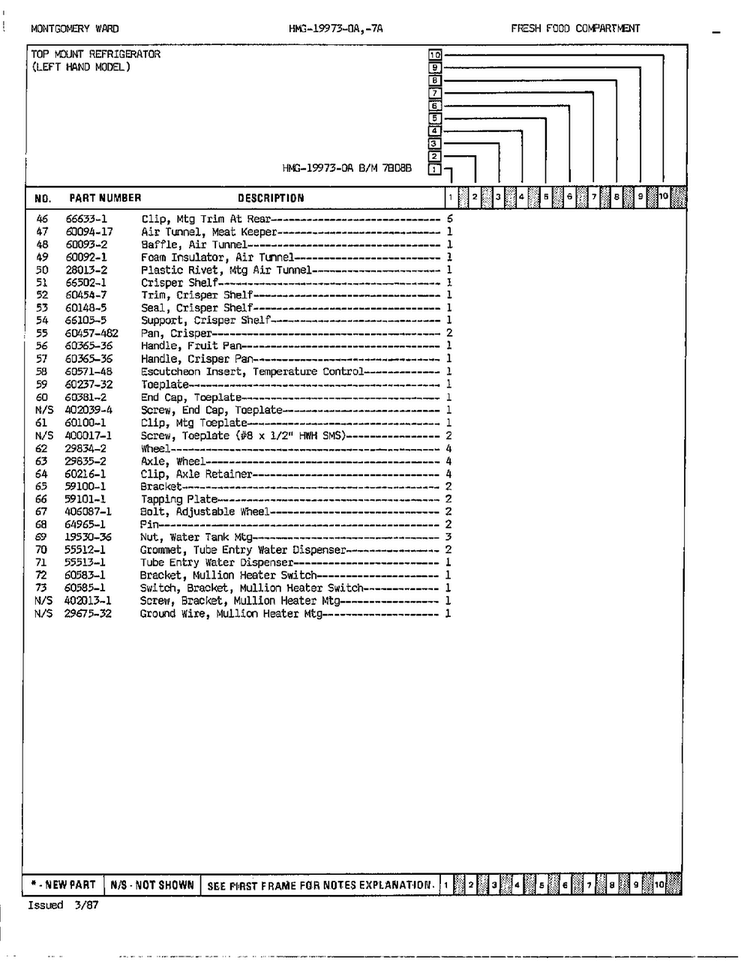 Fresh Food Compartment Page 3 Diagram and Parts List for 19973A  Admiral Refrigerator