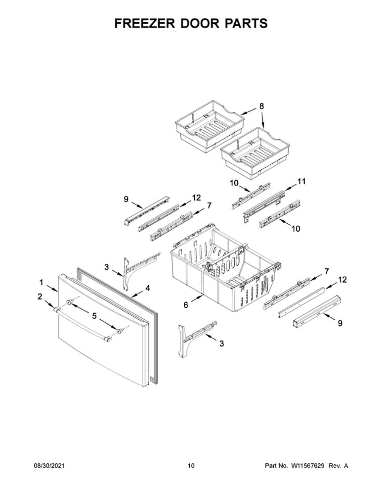 Freezer Door Parts Diagram and Parts List for MFI2269FRB05  Maytag Refrigerator
