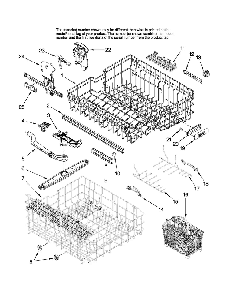 Upper And Lower Rack Parts Diagram and Parts List for MDB8951BWQ0  Maytag Dishwasher