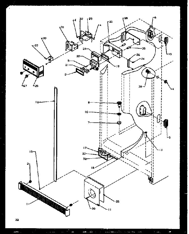 Refrigerator/freezer Controls And Cabinet Parts Diagram and Parts List for SXD22NW-P1162405WW  Amana Refrigerator