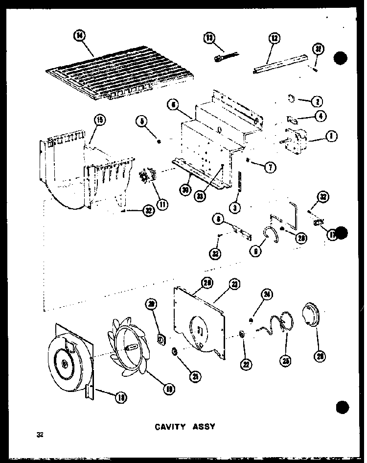 Cavity Assy Diagram and Parts List for SRI19C-P73320-54W  Amana Refrigerator