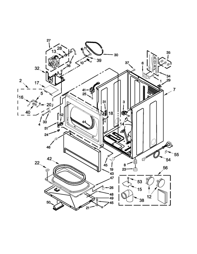 Cabinet Parts Diagram and Parts List for MDE18MNAZW0  Maytag Dryer