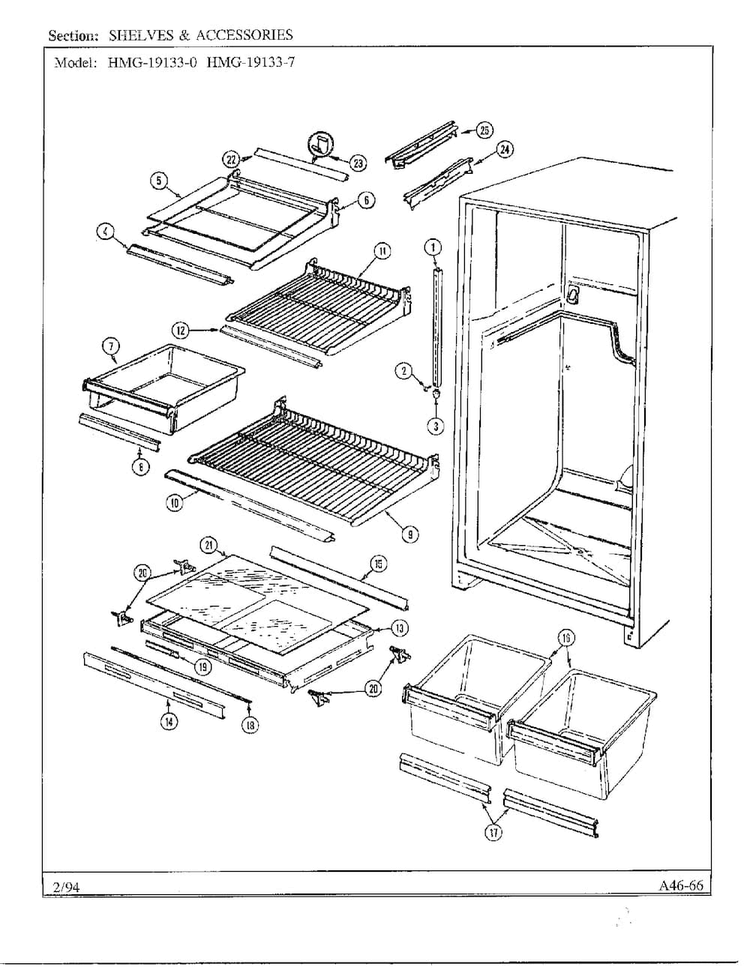 Shelves And Accessories Diagram and Parts List for 19133-0A  Admiral Refrigerator