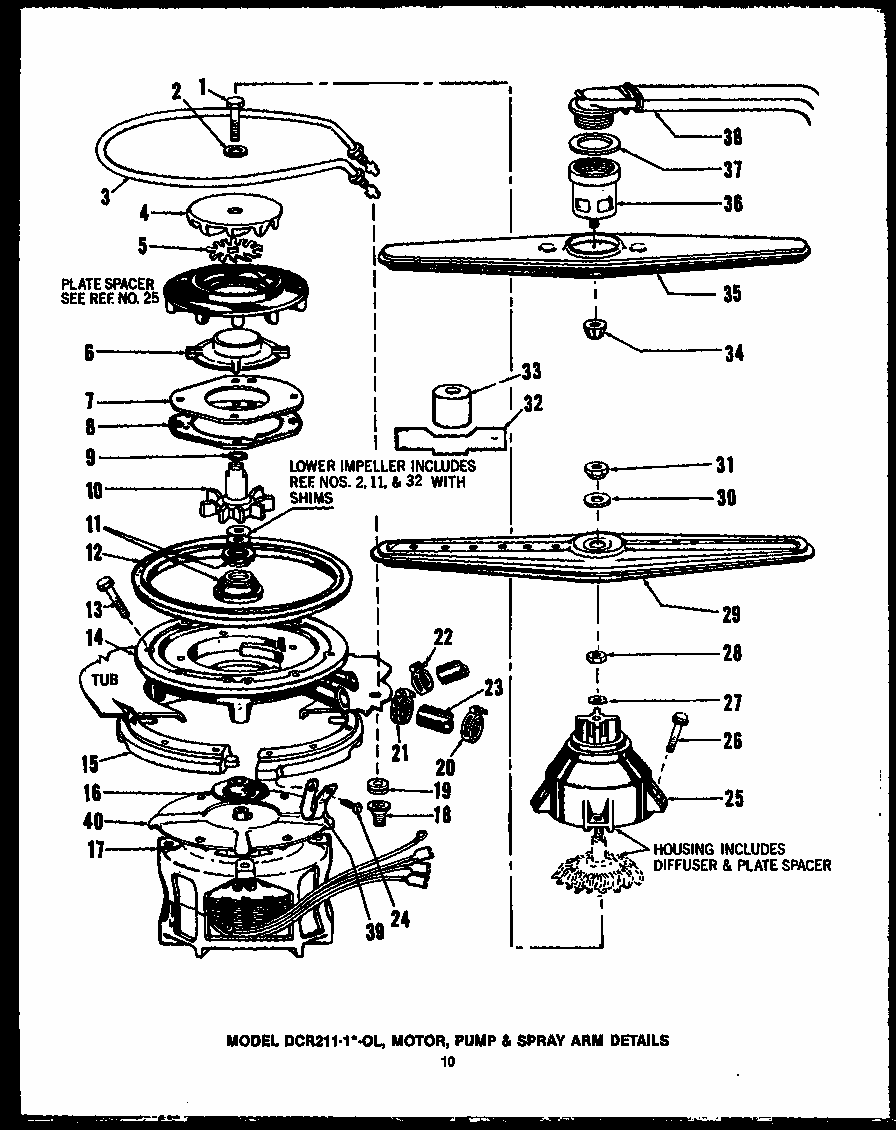 Motor (dcr-211-1h-ol) (dcr-211-1w-ol) (dcr-211-1l-ol) Diagram and Parts List for DCR-225-1A-OL  Caloric Dishwasher