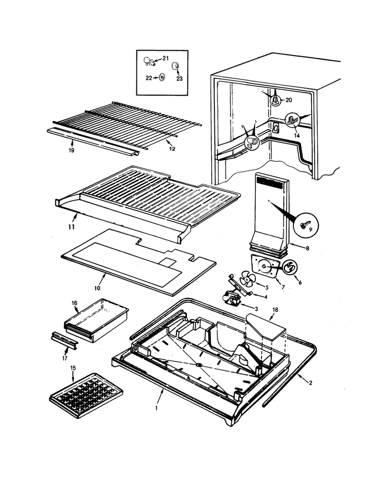 Freezer Compartment Diagram and Parts List for RB21KN-4AT-CL71A  Magic Chef Refrigerator