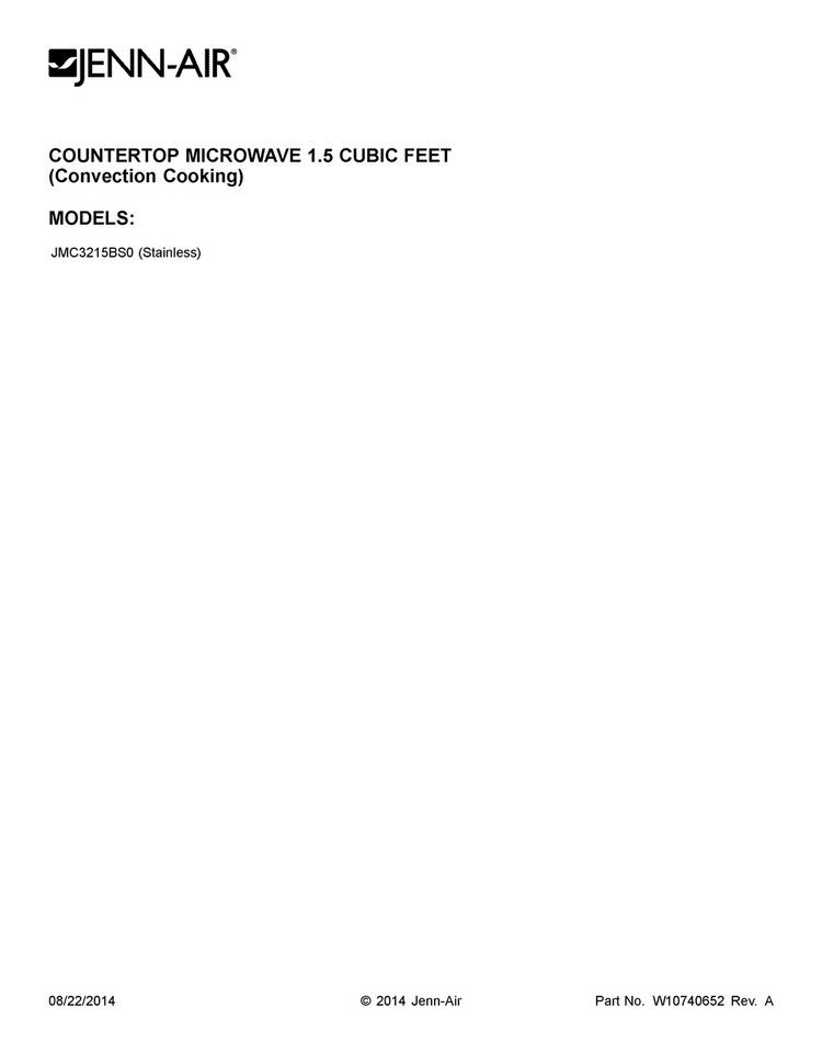 Cover Sheet Diagram and Parts List for JMC3215BS0  Jenn-Air Microwave