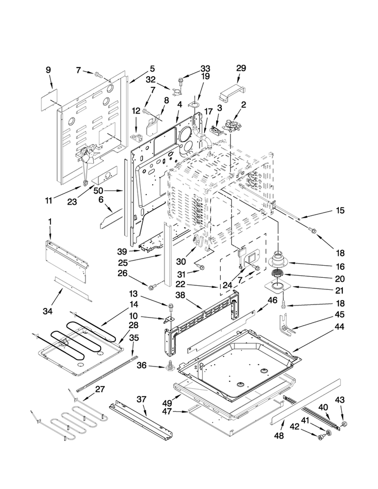 Chassis Parts Diagram and Parts List for JES8750CAB00  Jenn-Air Range