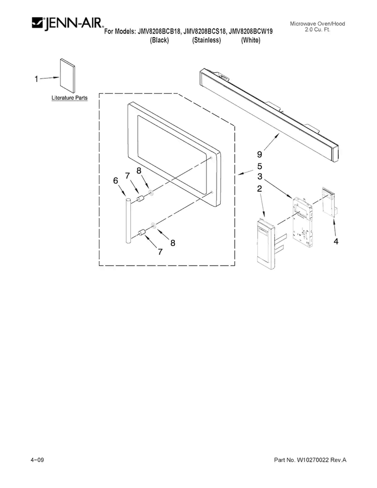 Control Panel Parts Diagram and Parts List for JMV8208BCW19  Jenn-Air Microwave